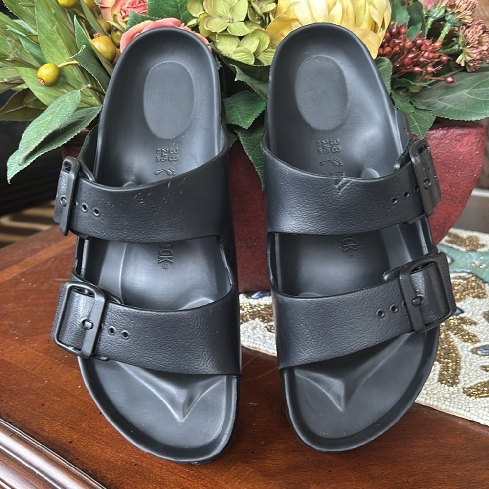 BIRKENSTOCK ARIZONA EVA RUBBER SANDALS DOUBLE BUCKLE BLACK WATERPROOF CASUAL - Picture 2 of 16